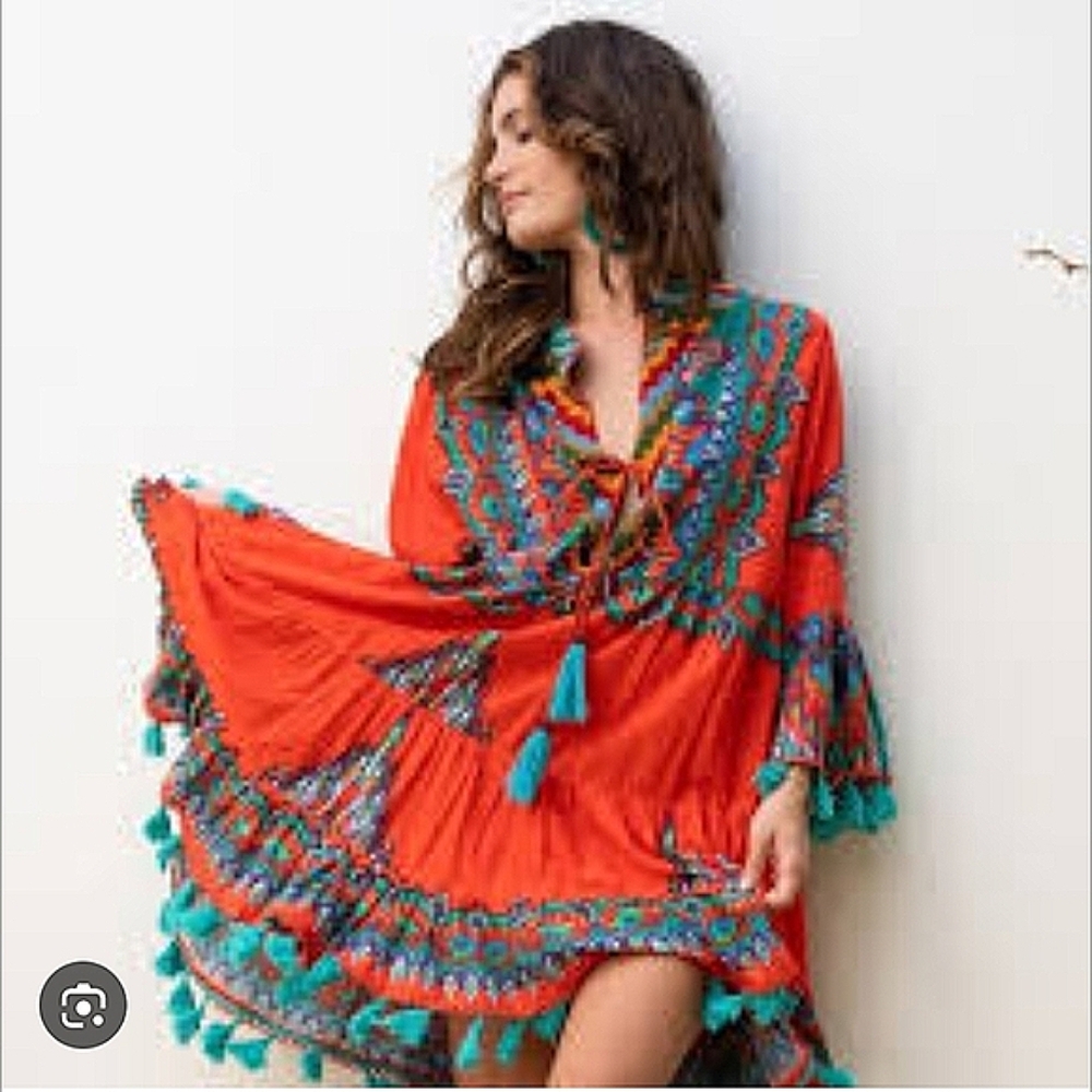 Anthropologie Barok Paris Dress Beaded Tassel Dress Size Medium New Without Tags